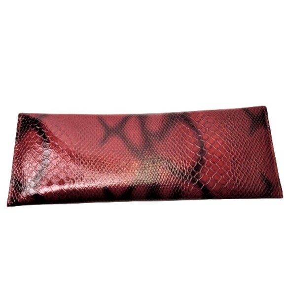 Snake Print Maroon Red Long Rectangular Clutch Purse - Picture 3 of 11